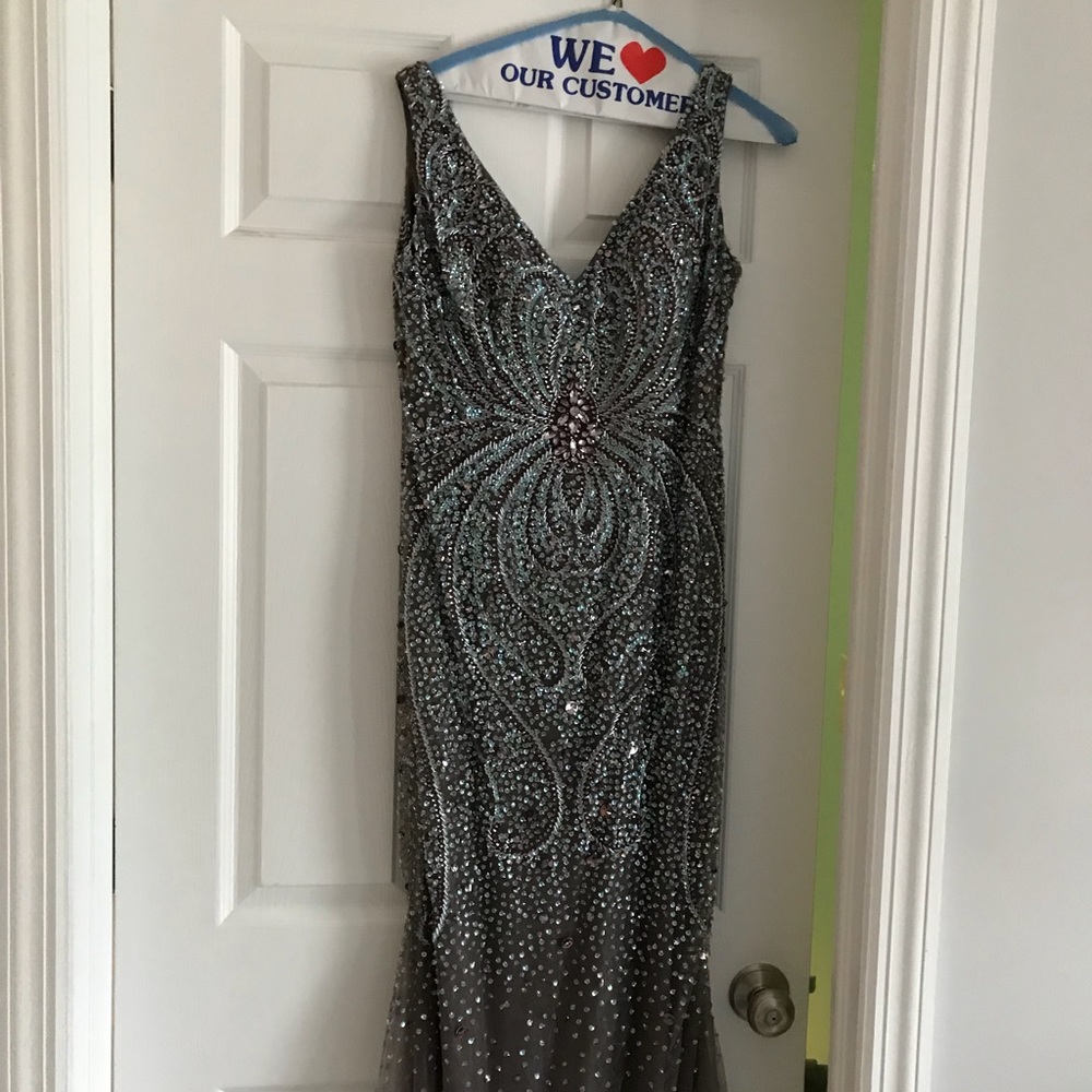 Ivonne mother of the bride grey beaded dress